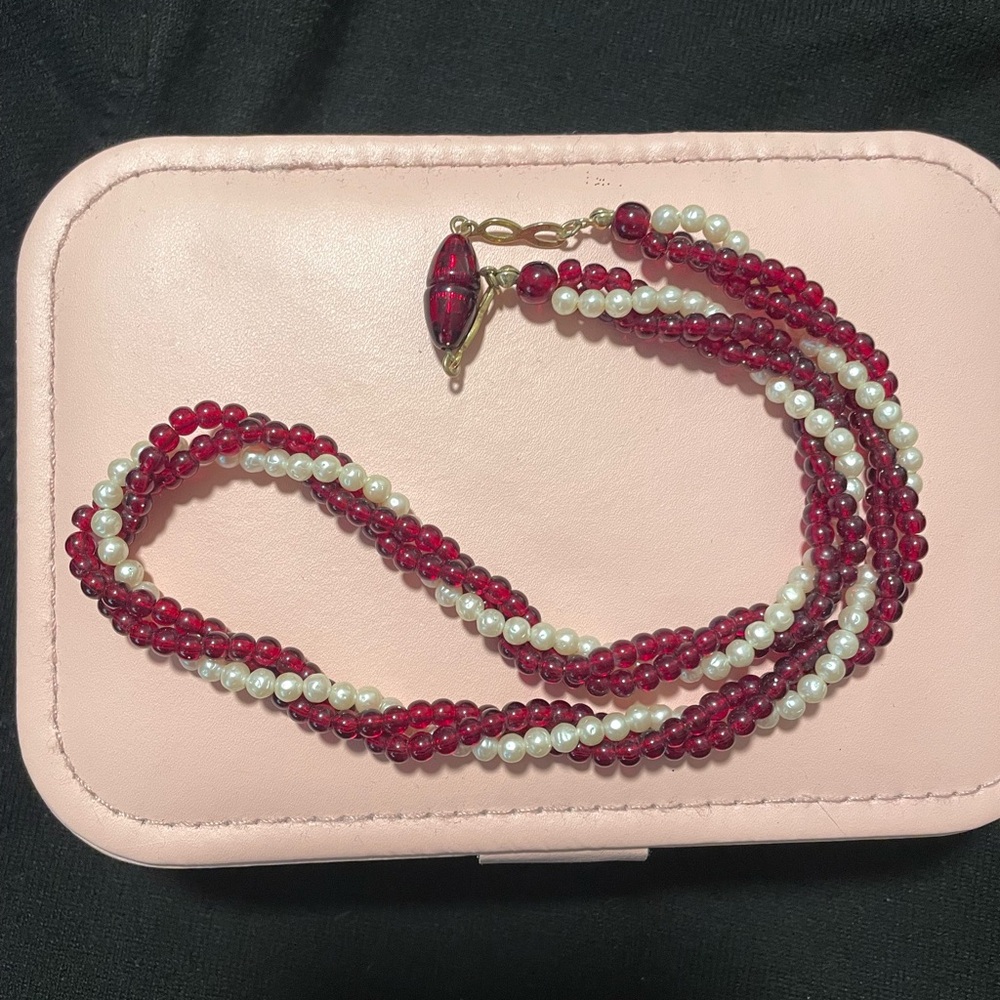 Red and White Beaded Necklace